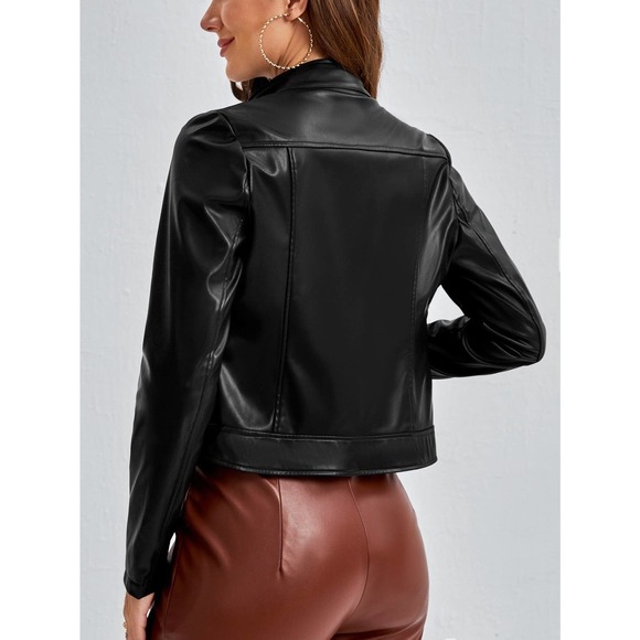 Minimalist Zip Up vegan leather Moto Jacket motorcycle black - Picture 2 of 4